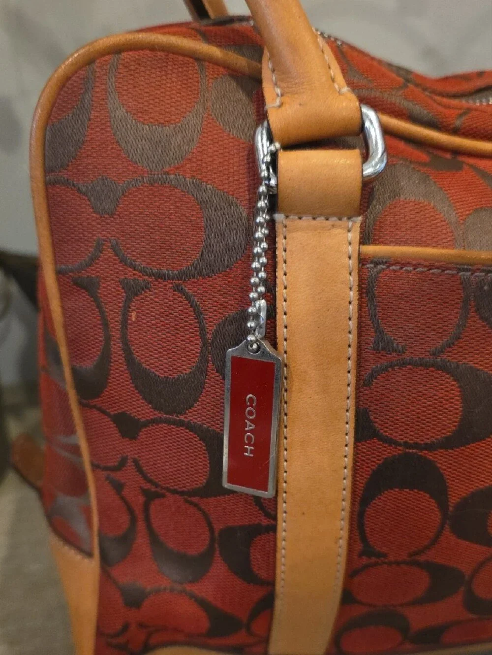 Coach  VINTAGE  2001 Red and Tan Signature Canvas Satchel